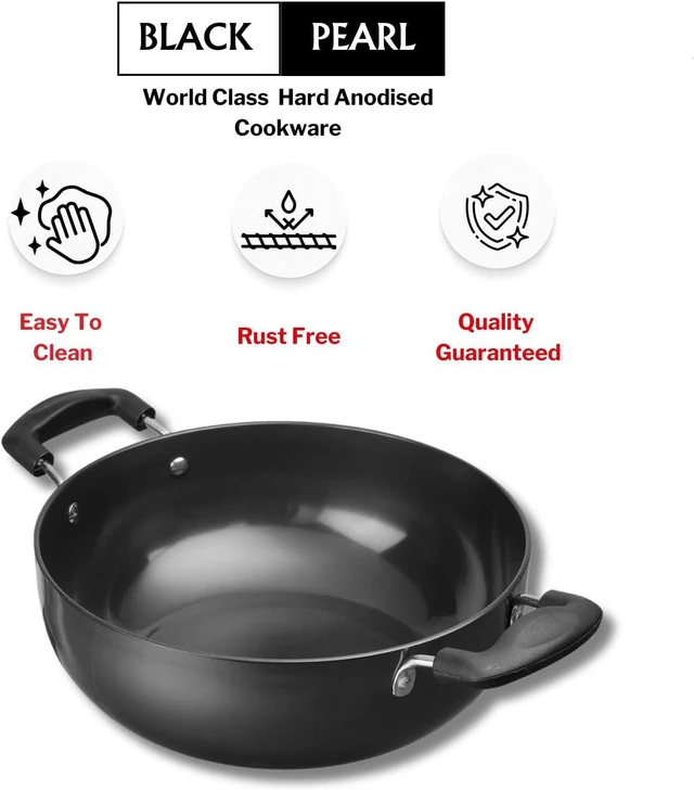 Alt view image 5 of 7 - Vinod Zest Plus Die Cast Aluminium Kadhai - 24 cm | Barbeque/Tandoori | 5mm Thick | 5 Layer Coating| Wooden Finish Handle | Induction & Gas Base |