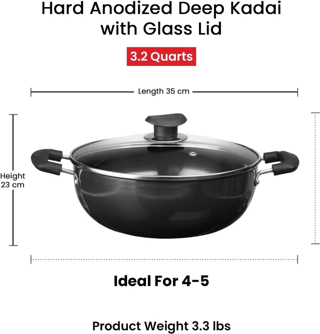 Alt view image 7 of 7 - Vinod Zest Plus Die Cast Aluminium Kadhai - 24 cm | Barbeque/Tandoori | 5mm Thick | 5 Layer Coating| Wooden Finish Handle | Induction & Gas Base |