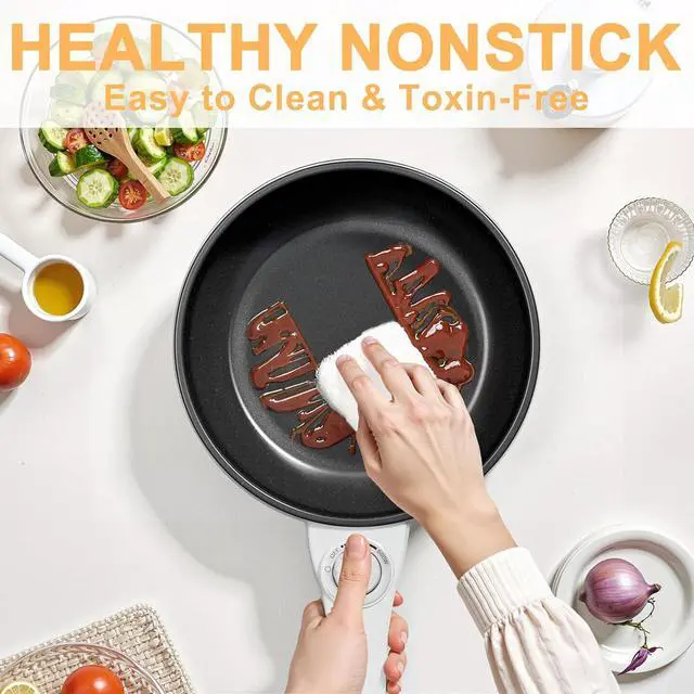 Alt view image 5 of 7 - Dezin Hot Pot Electric Upgraded, Non-Stick Sauté Pan, Rapid Noodles Electric Pot, 1.5L Mini Portable Hot Pot for Steak, Egg, Fried Rice, Ramen, Oatmeal, Soup with Power Adjustment