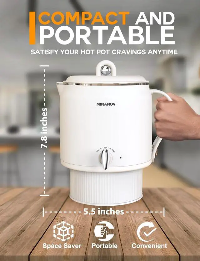 Alt view image 3 of 7 - Electric Hot Pot - Electric Ramen Cooker with Adjustable Temperature - Portable Electric Pot for Ramen, Soup, Shabu Shabu, Noodles - Mini Travel Hot Pot for Dorm, RV, Camping