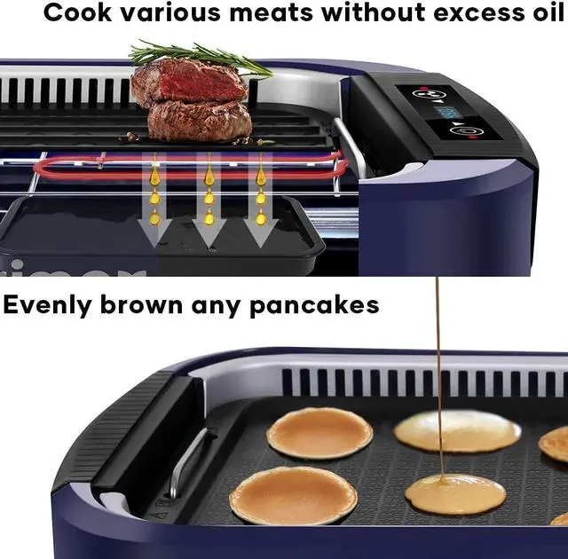 Alt view image 4 of 7 - Electric Indoor Grill Griddle, CUSIMAX Smokeless Grill, Portable Korean BBQ with Turbo Smoke Extractor Technology, Non-stick Removable Plate & Griddle Plates