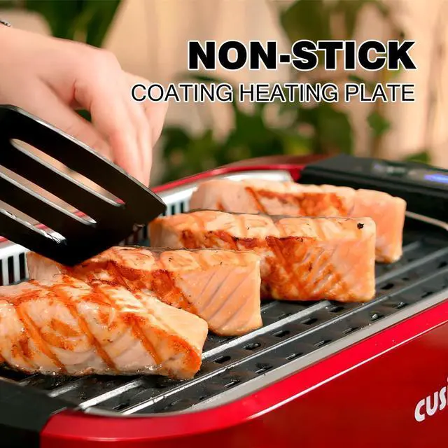 Alt view image 2 of 7 - CUSIMAX Smokeless Indoor Grill, Electric Grill Griddle, 1500W Korean BBQ Grill with LED Smart Display & Tempered Glass Lid, Non-stick Removable Grill Plate & Griddle Plate, Red