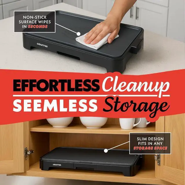 Alt view image 4 of 7 - Gourmia 22-Inch XL Electric Griddle Pan - Nonstick Extra Large Ceramic Surface for Breakfast, Pancakes - Non-Toxic Flat Top Cooker - Countertop Kitchen Appliances for Tabletop Indoor Cooking