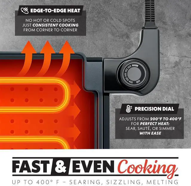 Alt view image 5 of 7 - Gourmia 22-Inch XL Electric Griddle Pan - Nonstick Extra Large Ceramic Surface for Breakfast, Pancakes - Non-Toxic Flat Top Cooker - Countertop Kitchen Appliances for Tabletop Indoor Cooking