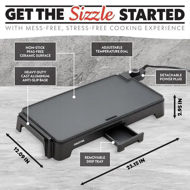 Alt view image 6 of 7 - Gourmia 22-Inch XL Electric Griddle Pan - Nonstick Extra Large Ceramic Surface for Breakfast, Pancakes - Non-Toxic Flat Top Cooker - Countertop Kitchen Appliances for Tabletop Indoor Cooking