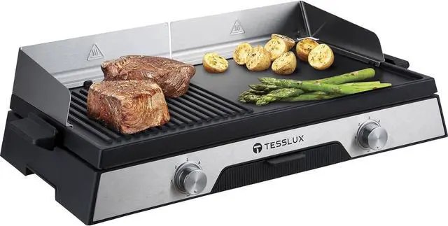 Main image of XL Electric Indoor Grill, 20 Non-stick Griddle Combo, 1600W Fast Heating, Dual Temperature Control, Detachable for Easy Cleaning