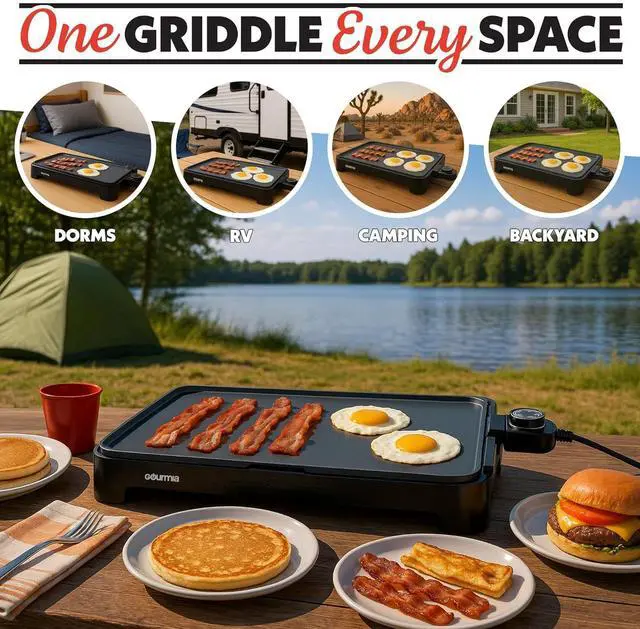 Alt view image 7 of 7 - Gourmia 22-Inch XL Electric Griddle Pan - Nonstick Extra Large Ceramic Surface for Breakfast, Pancakes - Non-Toxic Flat Top Cooker - Countertop Kitchen Appliances for Tabletop Indoor Cooking