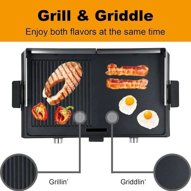 Alt view image 3 of 7 - XL Electric Indoor Grill, 20 Non-stick Griddle Combo, 1600W Fast Heating, Dual Temperature Control, Detachable for Easy Cleaning
