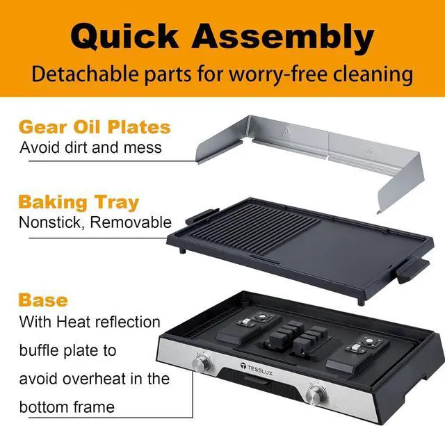 Alt view image 4 of 7 - XL Electric Indoor Grill, 20 Non-stick Griddle Combo, 1600W Fast Heating, Dual Temperature Control, Detachable for Easy Cleaning