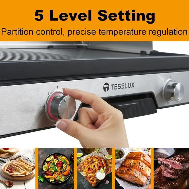 Alt view image 5 of 7 - XL Electric Indoor Grill, 20 Non-stick Griddle Combo, 1600W Fast Heating, Dual Temperature Control, Detachable for Easy Cleaning