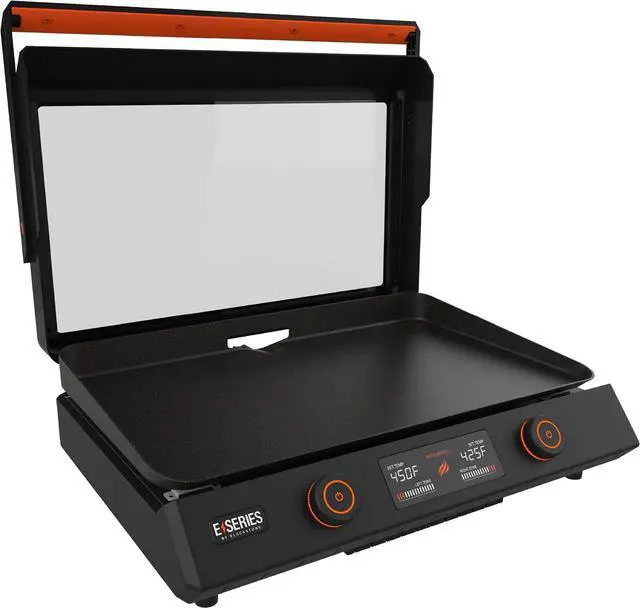 Main image of Blackstone 22-Inch Electric Griddle - 1600W Non Stick Ceramic Titanium Coated Stainless Steel Tabletop Griddle with EZ-Touch Control Dial, LCD Display, Patented Rotate & Remove Glass Hood - 8001
