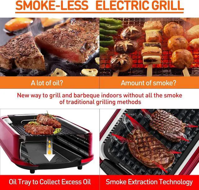 Alt view image 4 of 7 - Smokeless Indoor Grill, Techwood 1500W Electric Grill Portable Korean Grill Non-Stick Grill Plates with Temperature Control, Removable Drip Tray, Tempered Glass Lid, Dishwasher-Safe