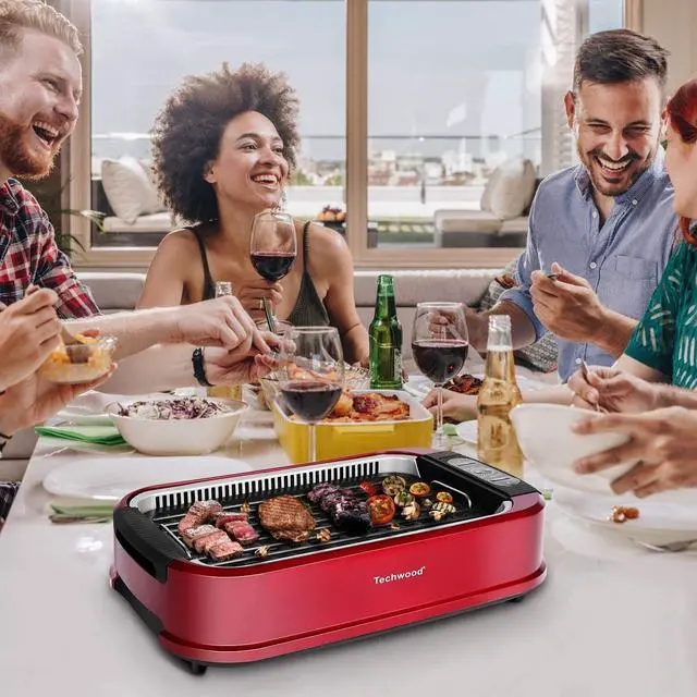 Alt view image 7 of 7 - Smokeless Indoor Grill, Techwood 1500W Electric Grill Portable Korean Grill Non-Stick Grill Plates with Temperature Control, Removable Drip Tray, Tempered Glass Lid, Dishwasher-Safe