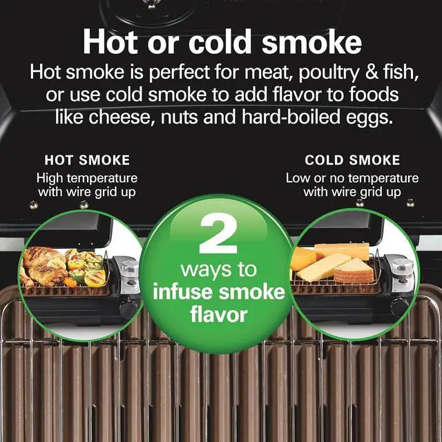 Alt view image 5 of 7 - Hamilton Beach Electric Indoor Grill with Hot and Cold Smoke Infuser, 150°F - 450°F Temperature Control For Searing, Vented Hood and Fan, 116 Sq. In. Non-Stick Cooking Surface, Black (25375)