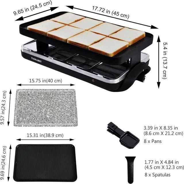 Alt view image 2 of 7 - TAMARIT Raclette Table Grill Portable 3 in 1 Korean Barbecue BBQ Grill Electric Indoor Grill with Non-Stick Reversible Grilling Plate & Cooking Stone for Steak 1400W Raclette Grill for 8 Person, Black