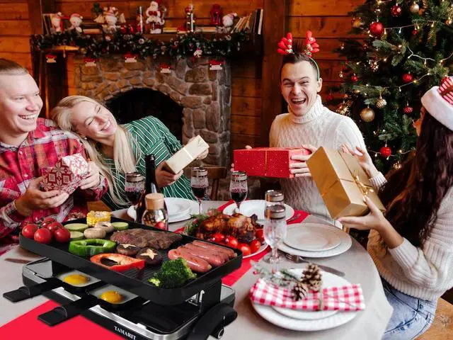 Alt view image 6 of 7 - TAMARIT Raclette Table Grill Portable 3 in 1 Korean Barbecue BBQ Grill Electric Indoor Grill with Non-Stick Reversible Grilling Plate & Cooking Stone for Steak 1400W Raclette Grill for 8 Person, Black