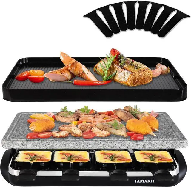 Alt view image 7 of 7 - TAMARIT Raclette Table Grill Portable 3 in 1 Korean Barbecue BBQ Grill Electric Indoor Grill with Non-Stick Reversible Grilling Plate & Cooking Stone for Steak 1400W Raclette Grill for 8 Person, Black