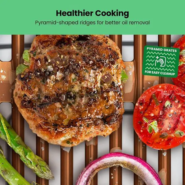 Alt view image 4 of 7 - Chefman Smokeless Indoor Electric Grill, Copper, Extra Large, Nonstick Table Top Grill for Indoor Grilling and BBQ with Adjustable Temperature Control, Nonstick Dishwasher-Safe Parts, 9" x 15"