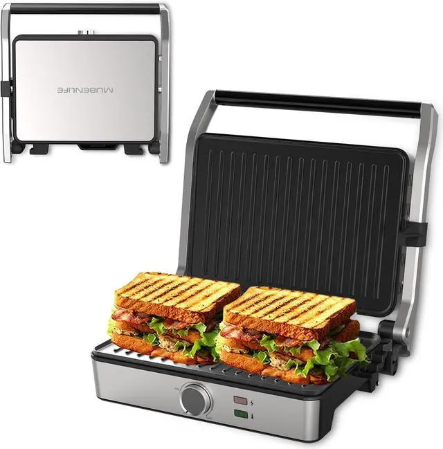 Main image of Panini Press, Electric Sandwich Press Grill, Open 180 Degrees, Electric Grill Indoor, Perfect for Grilling Sandwich, Steak, Burger, Adjustable Temperature Control, Non Stick Coating