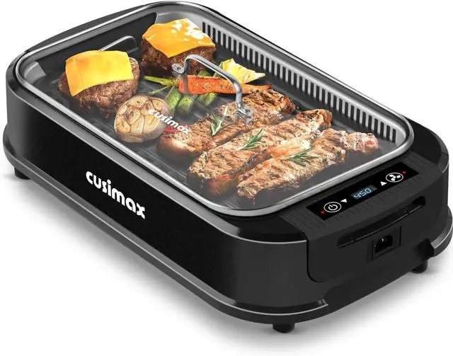 Main image of Smokeless Grill Indoor, CUSIMAX Electric Grill, 1500W Portable Korean BBQ Grill with LED Smart Display & Tempered Glass Lid, Non-stick Removable Plate, Dishwasher Safe, Black