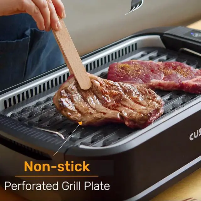 Alt view image 4 of 7 - Smokeless Grill Indoor, CUSIMAX Electric Grill, 1500W Portable Korean BBQ Grill with LED Smart Display & Tempered Glass Lid, Non-stick Removable Plate, Dishwasher Safe, Black