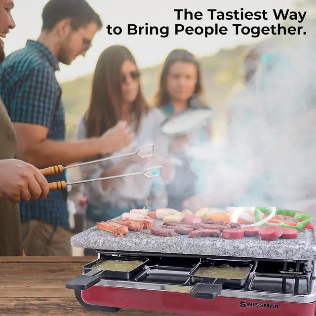 Alt view image 5 of 6 - Swissmar Classic 8-Person Raclette Party Grill - Indoor Electric Grill & Griller with Granite Stone Grill Plate - Red