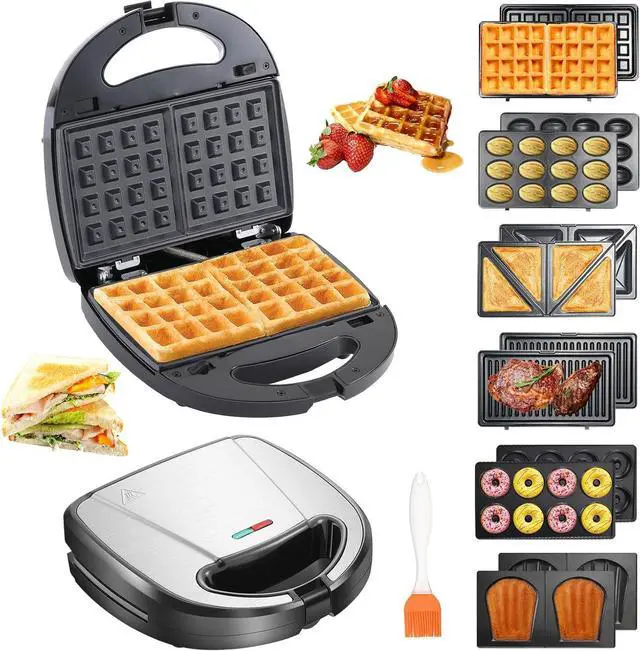 Main image of 6 in 1 Waffle Iron Set, Panini Press Grill and Electric Sandwich Maker with Removable Non-Stick Plate, Ideal for Cooking Grilled Cheese, Tuna Melts, Burgers