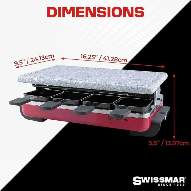 Alt view image 6 of 6 - Swissmar Classic 8-Person Raclette Party Grill - Indoor Electric Grill & Griller with Granite Stone Grill Plate - Red
