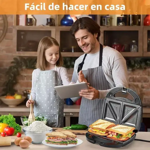 Alt view image 3 of 7 - 6 in 1 Waffle Iron Set, Panini Press Grill and Electric Sandwich Maker with Removable Non-Stick Plate, Ideal for Cooking Grilled Cheese, Tuna Melts, Burgers