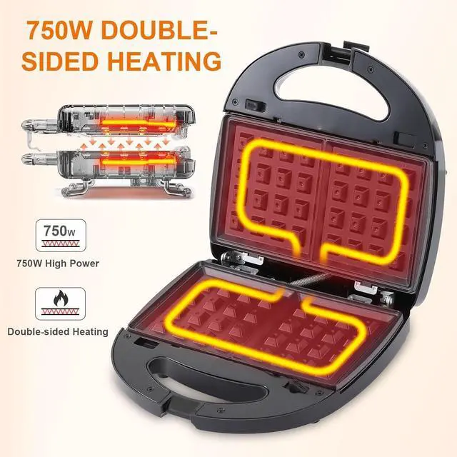 Alt view image 7 of 7 - 6 in 1 Waffle Iron Set, Panini Press Grill and Electric Sandwich Maker with Removable Non-Stick Plate, Ideal for Cooking Grilled Cheese, Tuna Melts, Burgers