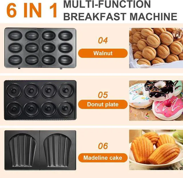 Alt view image 5 of 7 - 6 in 1 Waffle Iron Set, Panini Press Grill and Electric Sandwich Maker with Removable Non-Stick Plate, Ideal for Cooking Grilled Cheese, Tuna Melts, Burgers
