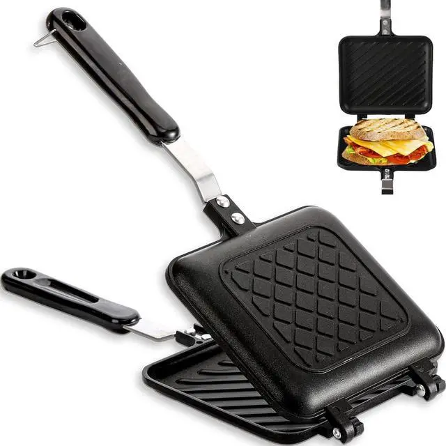 Main image of ZOOFOX Sandwich Maker, Grilled Sandwich and Panini Maker Pan with Non-Stick Plates, Stovetop Toasted Sandwich Maker Aluminum Flip Pan for Home Kitchen, 5.9" L x 14.2" H