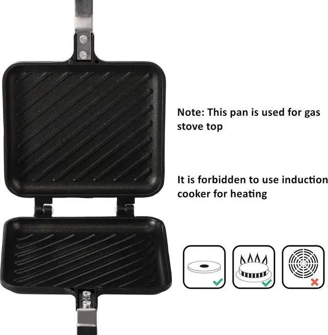 Alt view image 3 of 7 - ZOOFOX Sandwich Maker, Grilled Sandwich and Panini Maker Pan with Non-Stick Plates, Stovetop Toasted Sandwich Maker Aluminum Flip Pan for Home Kitchen, 5.9" L x 14.2" H