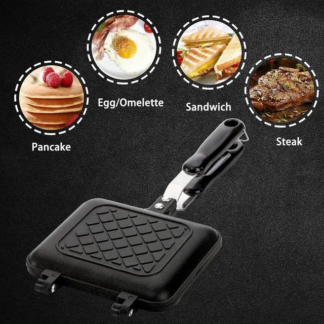 Alt view image 5 of 7 - ZOOFOX Sandwich Maker, Grilled Sandwich and Panini Maker Pan with Non-Stick Plates, Stovetop Toasted Sandwich Maker Aluminum Flip Pan for Home Kitchen, 5.9" L x 14.2" H