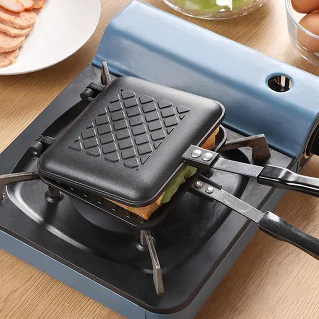Alt view image 6 of 7 - ZOOFOX Sandwich Maker, Grilled Sandwich and Panini Maker Pan with Non-Stick Plates, Stovetop Toasted Sandwich Maker Aluminum Flip Pan for Home Kitchen, 5.9" L x 14.2" H