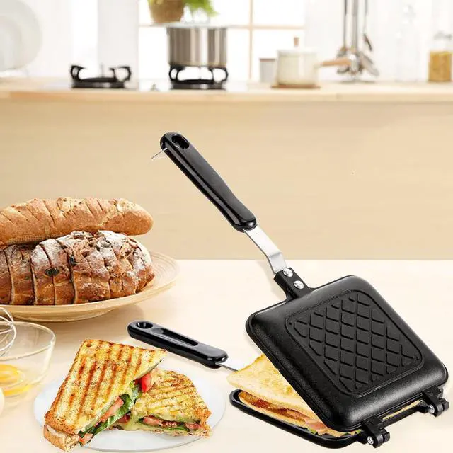 Alt view image 7 of 7 - ZOOFOX Sandwich Maker, Grilled Sandwich and Panini Maker Pan with Non-Stick Plates, Stovetop Toasted Sandwich Maker Aluminum Flip Pan for Home Kitchen, 5.9" L x 14.2" H