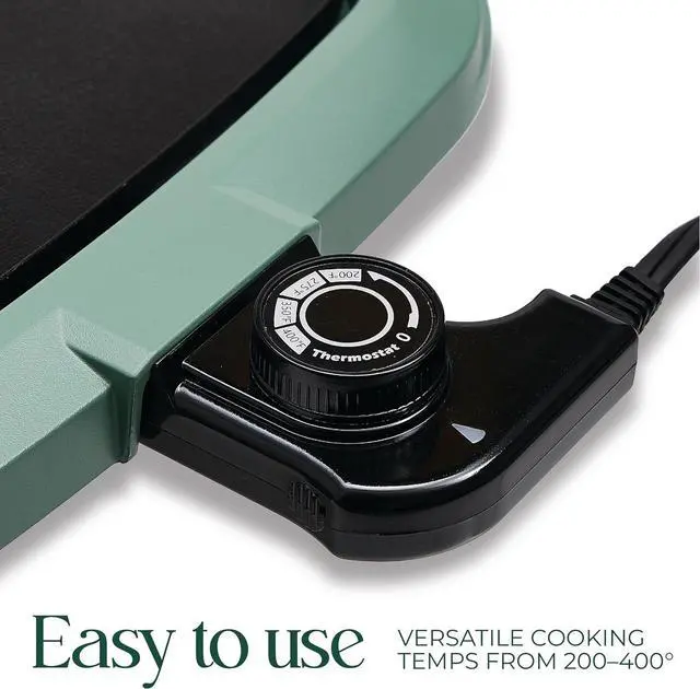 Alt view image 5 of 6 - COOK WITH COLOR Electric Griddle 1200W, Nonstick Surface for Pancakes, Burgers, Eggs & More, Removable Temperature Control, Slide-Out Drip Tray, 10" x 16" Cooking Area, Dark Sage