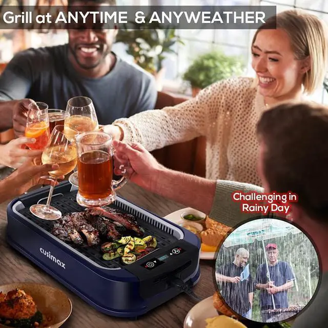 Alt view image 2 of 7 - Indoor Grill CUSIMAX Electric Smokeless Grill Portable Korean BBQ Grill with Turbo Smoke Extractor Technology, Non-stick Removable Plate, Tempered Glass Lid, Great for Party(Single Plate)