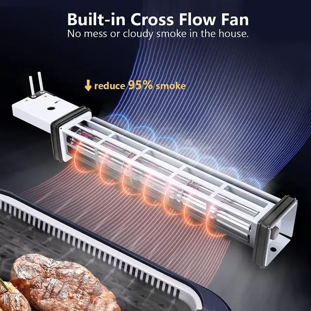 Alt view image 4 of 7 - Indoor Grill CUSIMAX Electric Smokeless Grill Portable Korean BBQ Grill with Turbo Smoke Extractor Technology, Non-stick Removable Plate, Tempered Glass Lid, Great for Party(Single Plate)