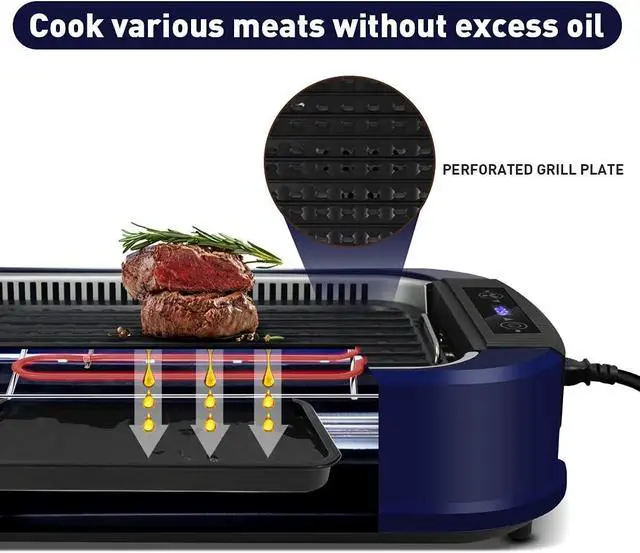 Alt view image 5 of 7 - Indoor Grill CUSIMAX Electric Smokeless Grill Portable Korean BBQ Grill with Turbo Smoke Extractor Technology, Non-stick Removable Plate, Tempered Glass Lid, Great for Party(Single Plate)
