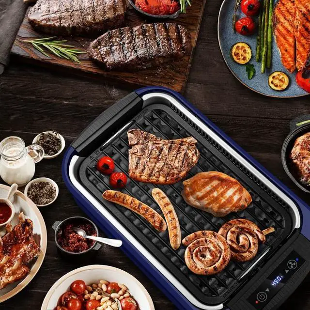Alt view image 7 of 7 - Indoor Grill CUSIMAX Electric Smokeless Grill Portable Korean BBQ Grill with Turbo Smoke Extractor Technology, Non-stick Removable Plate, Tempered Glass Lid, Great for Party(Single Plate)