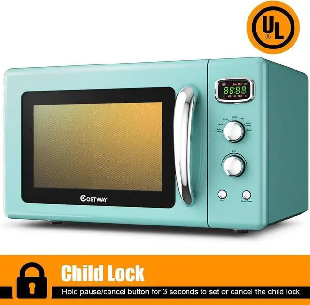 Alt view image 5 of 7 - COSTWAY Retro Countertop Microwave Oven, 0.9Cu.ft, 900W Microwave Oven, with 5 Micro Power, Defrost & Auto Cooking Function, LED Display, Glass Turntable and Viewing Window, Child Lock