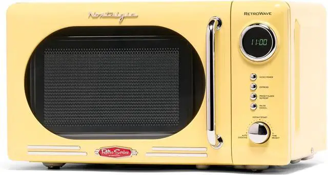 Main image of Nostalgia NRMO7YW6A Retro Compact Countertop Microwave Oven, 0.7 Cu. Ft. 700-Watts with LED Digital Display, Child Lock, Easy Clean Interior, Yellow