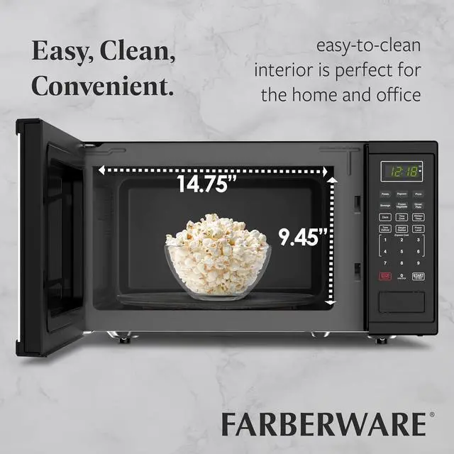 Alt view image 5 of 6 - Farberware 1.1 Cu. Ft. 1000-Watt Microwave Oven Digital Control, 10 Power Levels, One-Touch Cooking, Defrost, Child Safety Lock, Black
