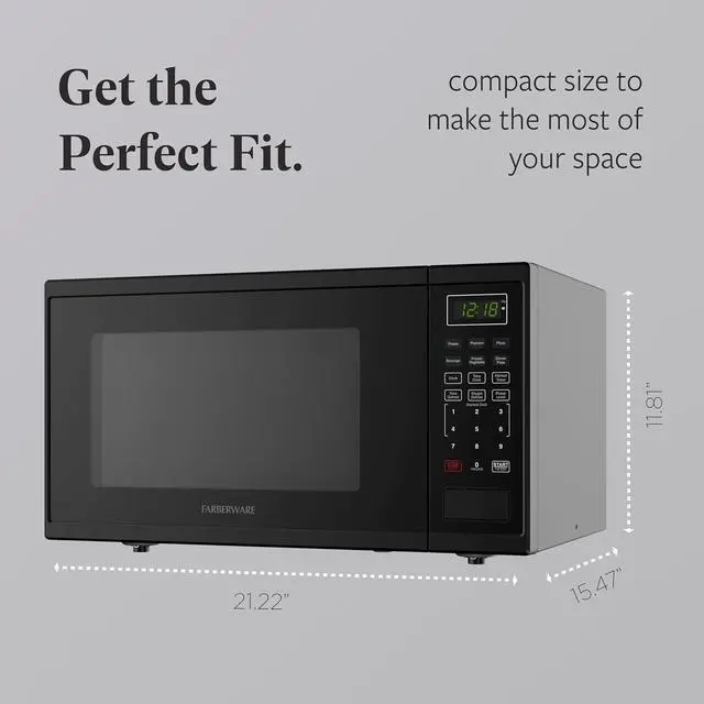 Alt view image 4 of 6 - Farberware 1.1 Cu. Ft. 1000-Watt Microwave Oven Digital Control, 10 Power Levels, One-Touch Cooking, Defrost, Child Safety Lock, Black