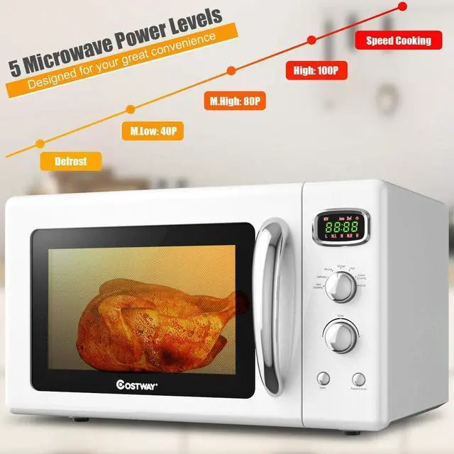 Alt view image 3 of 7 - COSTWAY Retro Countertop Microwave Oven, 0.9Cu.ft, 900W Microwave Oven, with 5 Micro Power, Defrost & Auto Cooking Function, LED Display, Glass Turntable Viewing Window, Child Lock, ETL