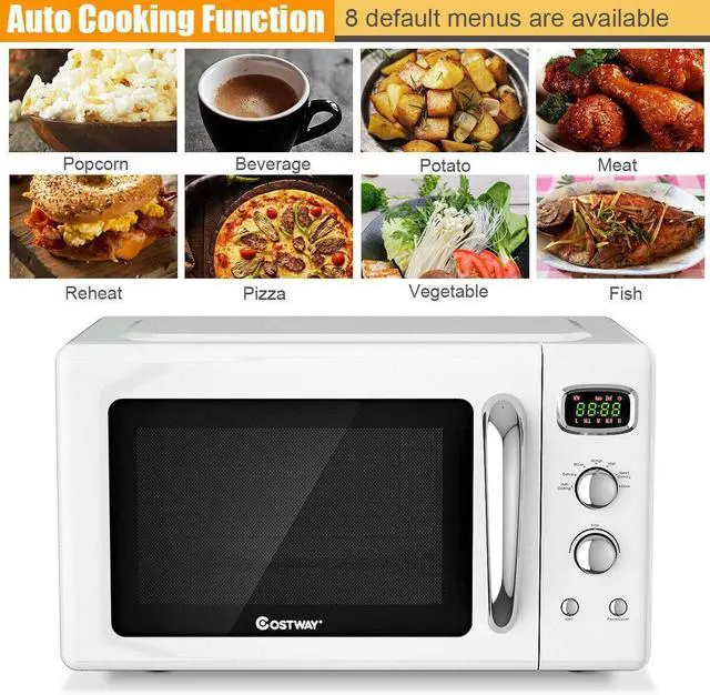 Alt view image 4 of 7 - COSTWAY Retro Countertop Microwave Oven, 0.9Cu.ft, 900W Microwave Oven, with 5 Micro Power, Defrost & Auto Cooking Function, LED Display, Glass Turntable Viewing Window, Child Lock, ETL