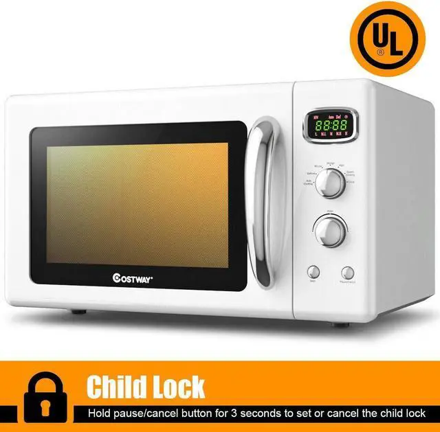 Alt view image 5 of 7 - COSTWAY Retro Countertop Microwave Oven, 0.9Cu.ft, 900W Microwave Oven, with 5 Micro Power, Defrost & Auto Cooking Function, LED Display, Glass Turntable Viewing Window, Child Lock, ETL