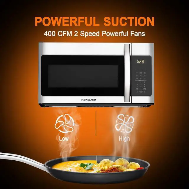 Alt view image 3 of 6 - GASLAND 30 Inch Over the Range Microwave Oven, 1.9 Cu.ft. Above Stove Microwave, 11 Power Levels, One Touch Cooking, 400 CFM,1000W, LED, Turntable, Sensor Cook, Over Stove Microwave, Stainless Steel