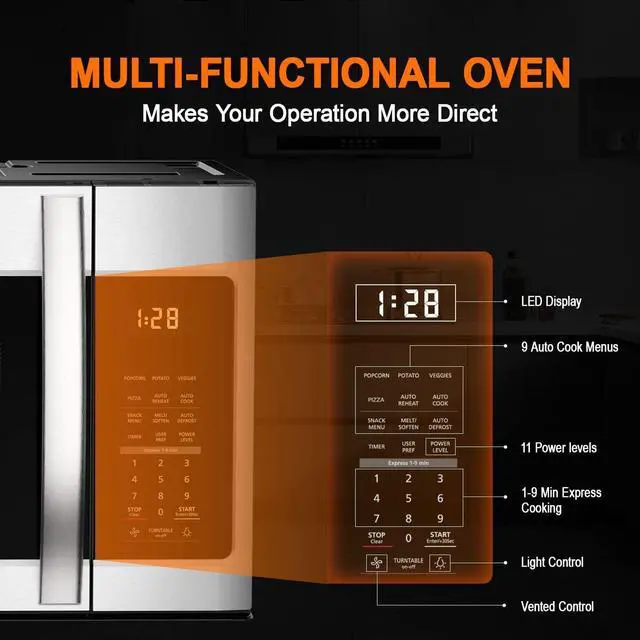 Alt view image 4 of 6 - GASLAND 30 Inch Over the Range Microwave Oven, 1.9 Cu.ft. Above Stove Microwave, 11 Power Levels, One Touch Cooking, 400 CFM,1000W, LED, Turntable, Sensor Cook, Over Stove Microwave, Stainless Steel